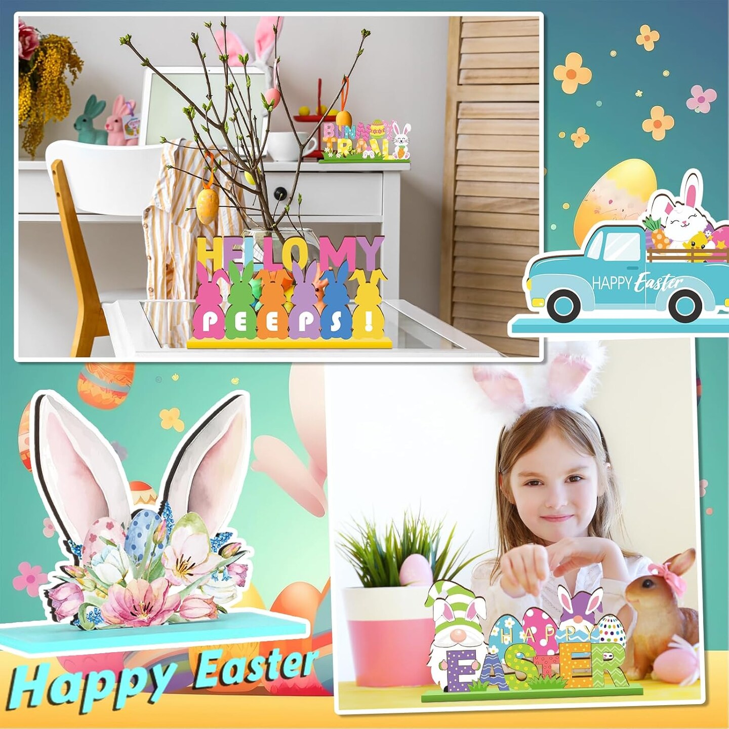 6 Pcs Easter Bunny Tabletop Decorations Easter Table Decor Easter Tiered Tray