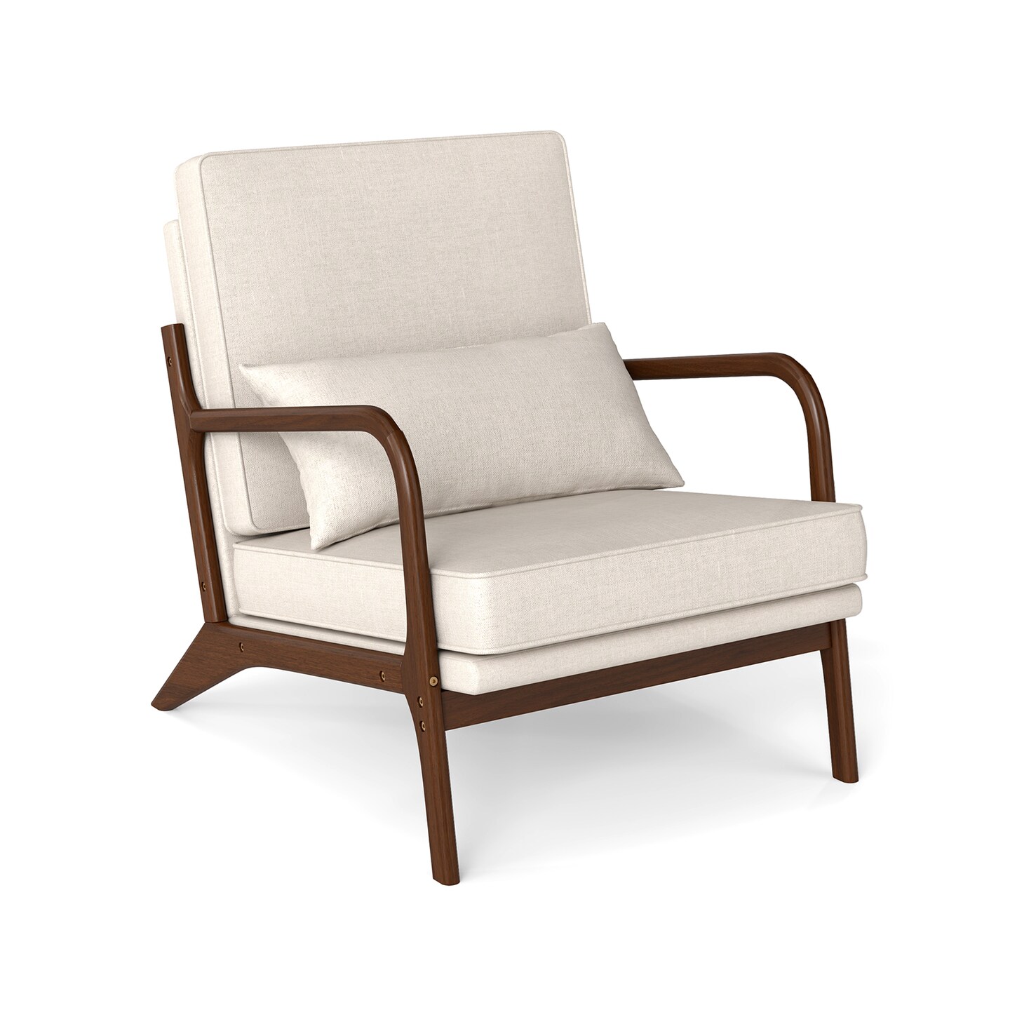 Modern Accent Chair with Rubber Wood Armrests, Removable Back, Comfortable Seating