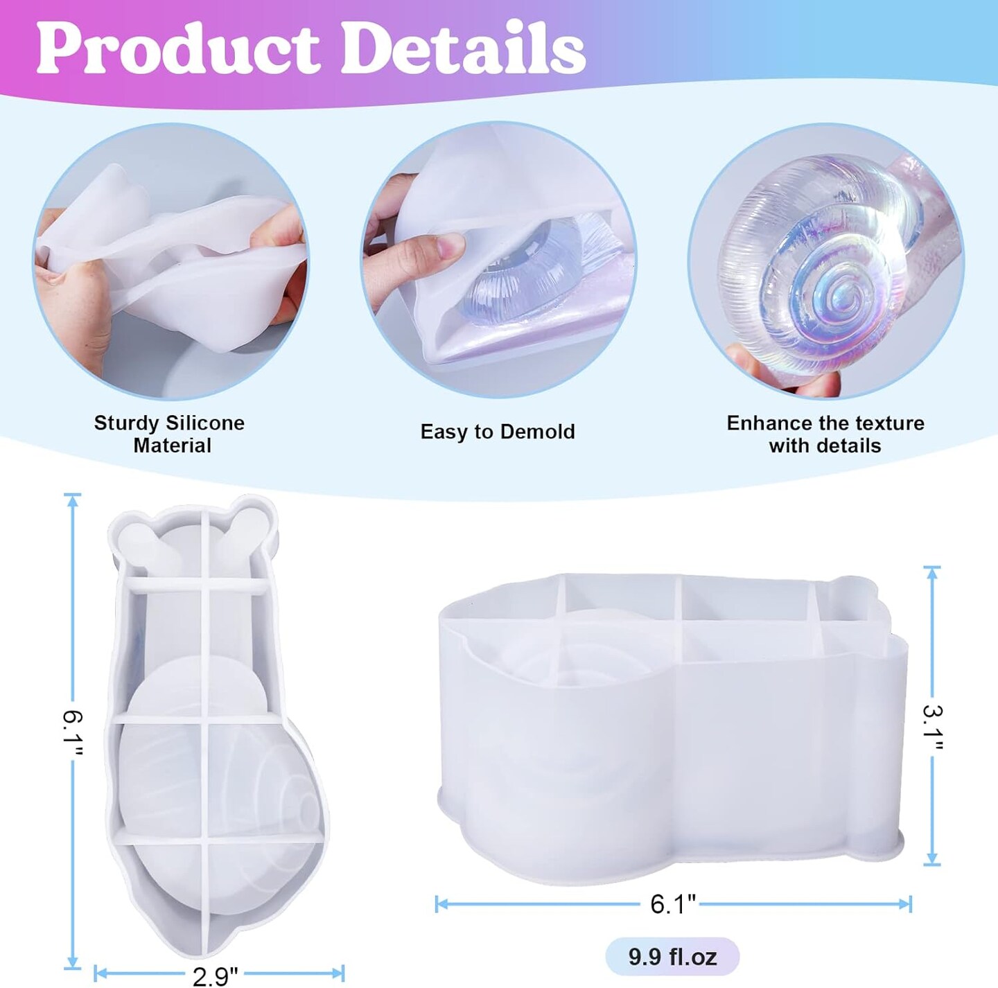 LET'S RESIN Snail Resin Molds Silicone 6inch, Large Animal Molds with Finely Carved Snail Design, 3D Silicone Molds, Casting Resin, DIY Snail Decoration, Christmas Ornament