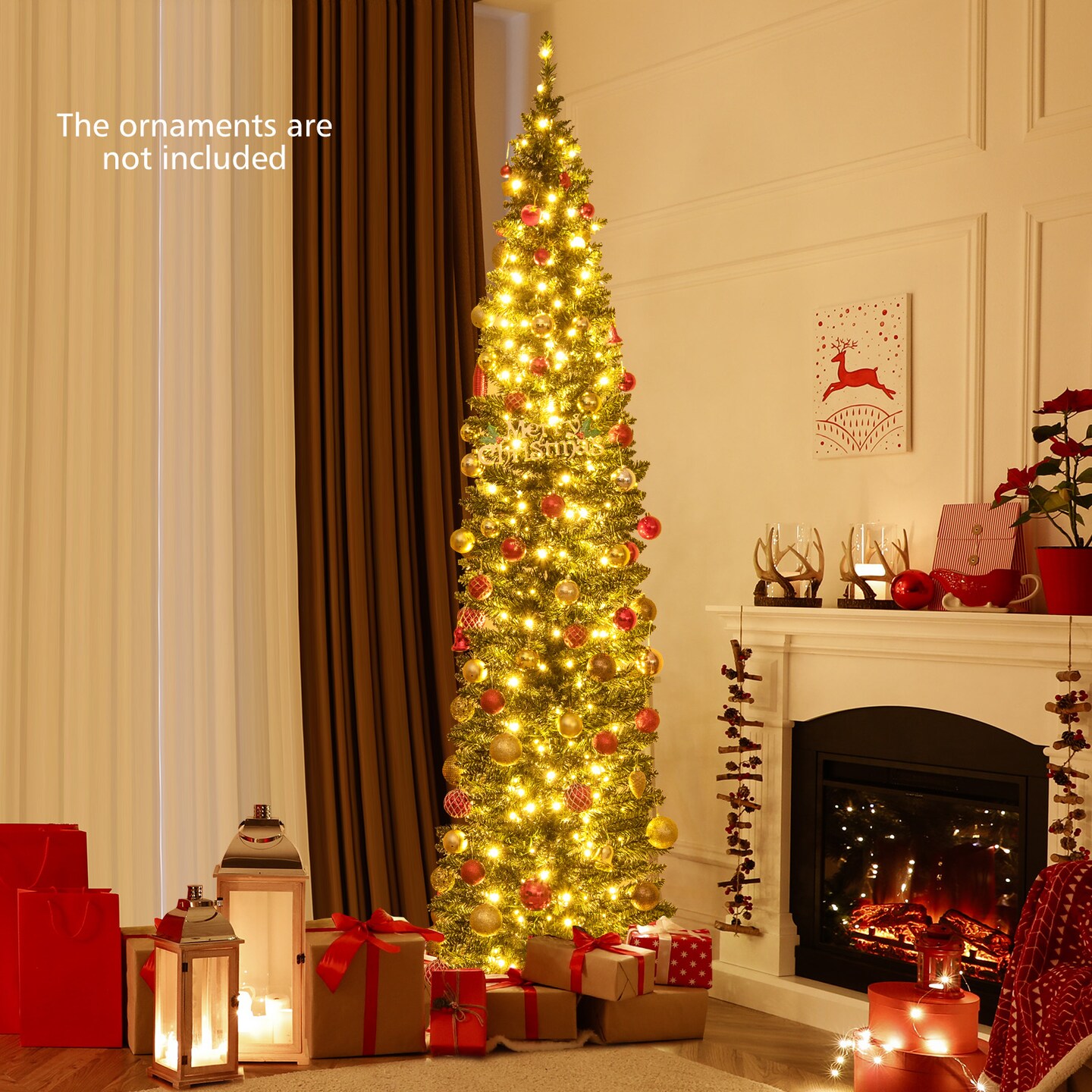 Pre-lit Pencil Artificial Christmas Tree with Warm White LED Lights