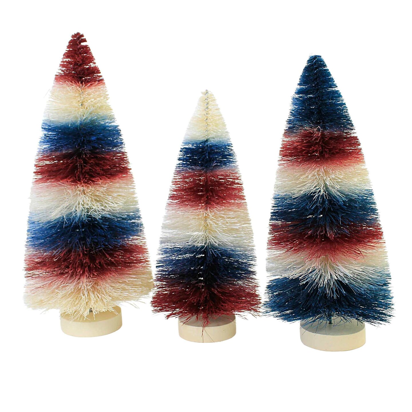 Bethany Lowe 11.0 Inch Americana Striped Bottle Brush Patriotic Decorative Tree Set , Red White & Blue