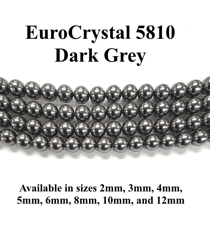 Dark Grey EuroCrystal 5810 Round Pearls - 2mm, 3mm, 4mm, 5mm, 6mm, 8mm, 10mm, and 12mm - Strands - Made in Austria