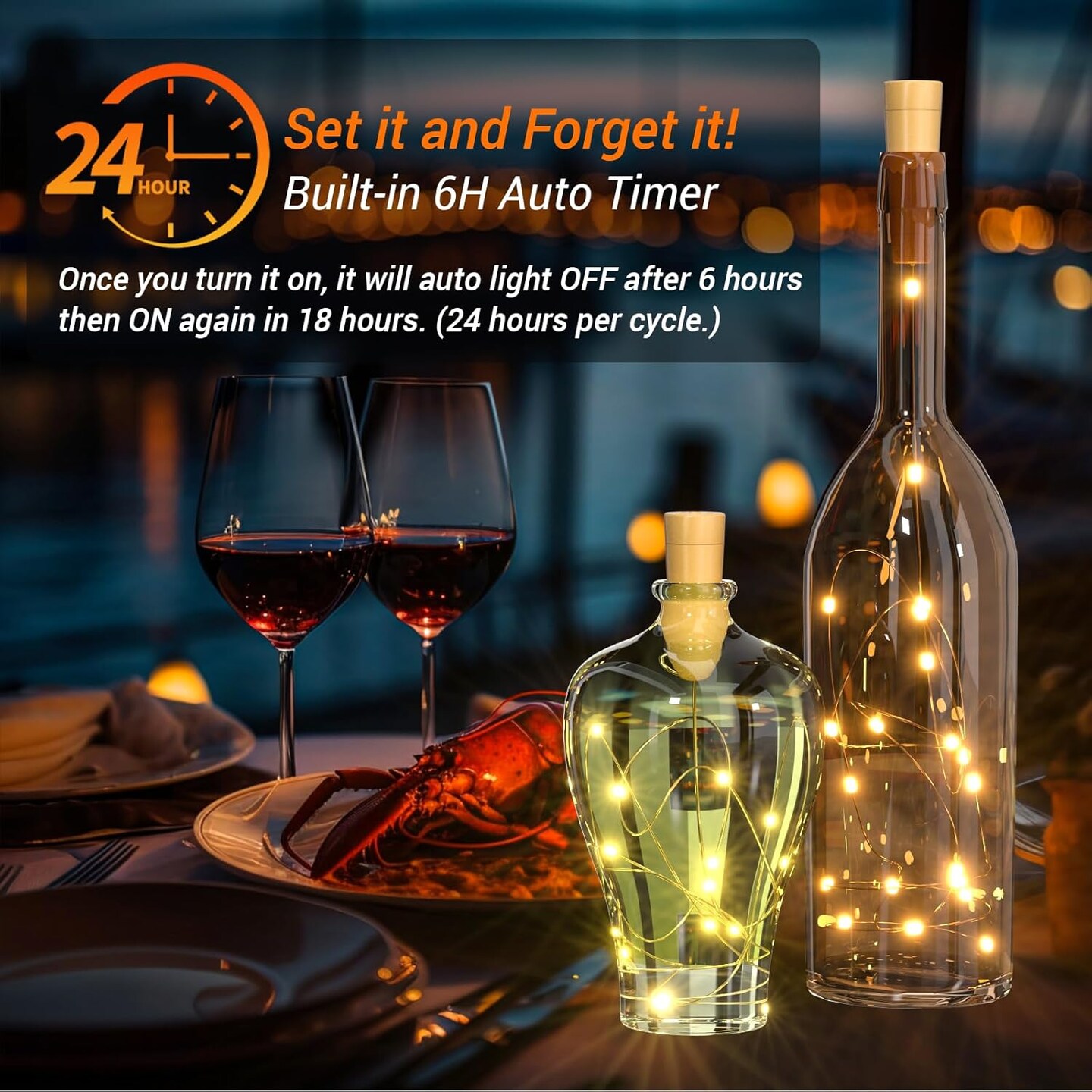 Wine Bottle Cork Lights with Timer – 10 Pack, 20 LED, 6.6 ft Fairy String Lights, Battery Operated (Warm White)