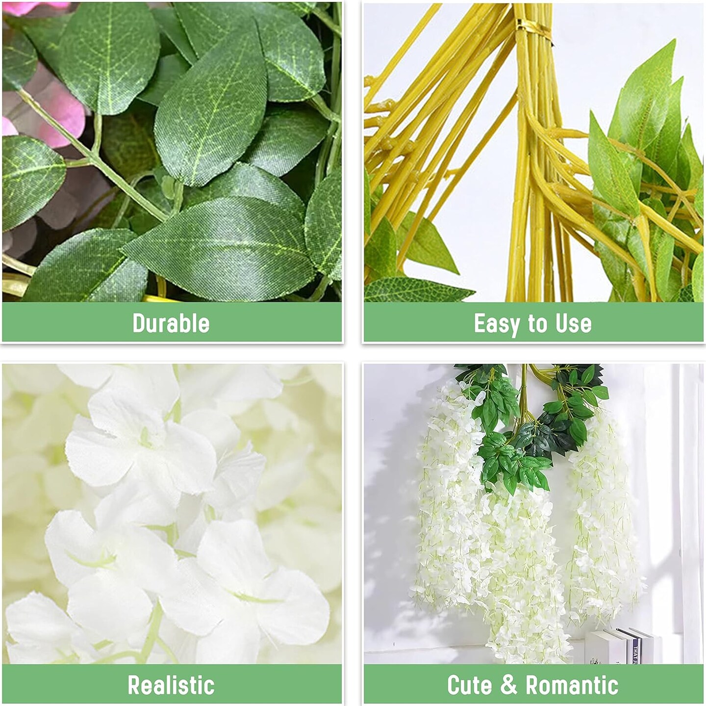 10Pcs White Fake Wisteria Hanging Flowers, 3.6Ft/Pcs Artificial Wisteria Garland