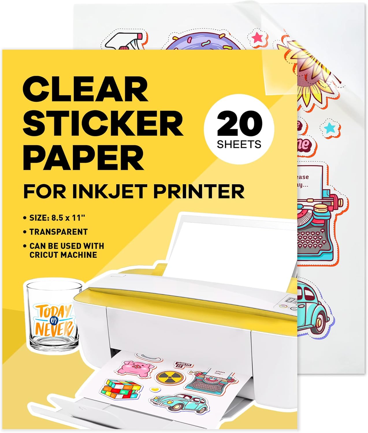 90% Clear Sticker Paper for Inkjet Printer - (20 Sheets)