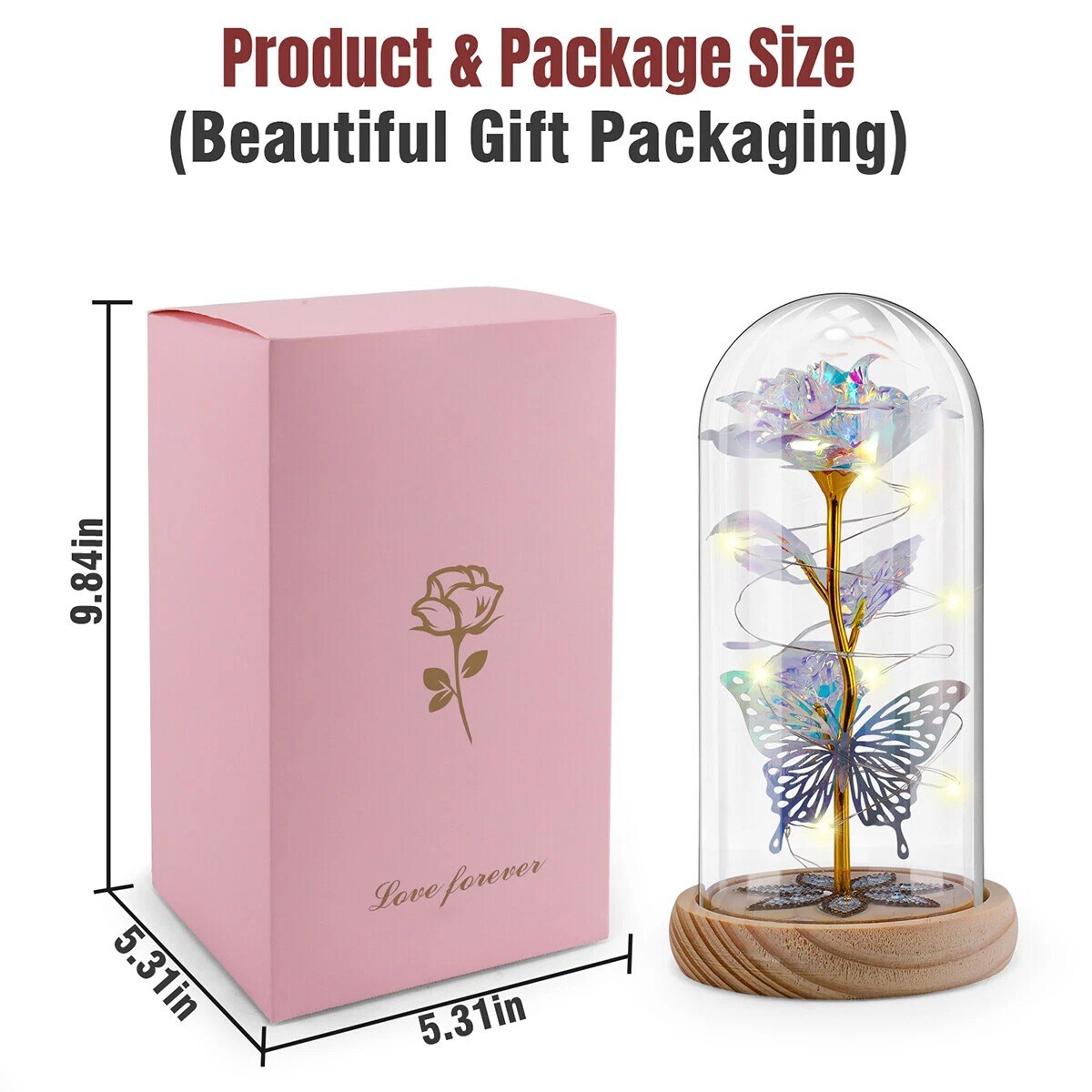 Eternal Preserved LED Rose with Butterfly in Glass Dome D&#xE9;cor