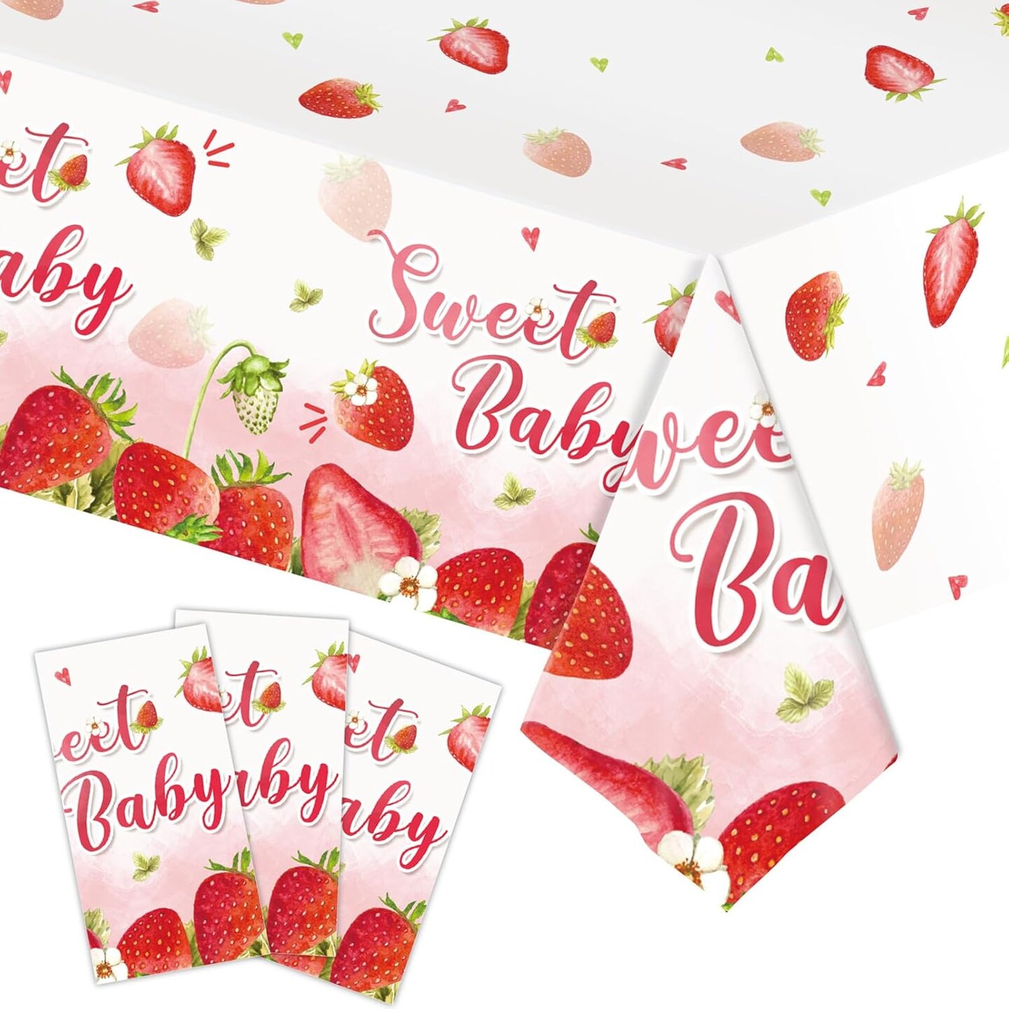 3Pcs Strawberry Party Tablecloth