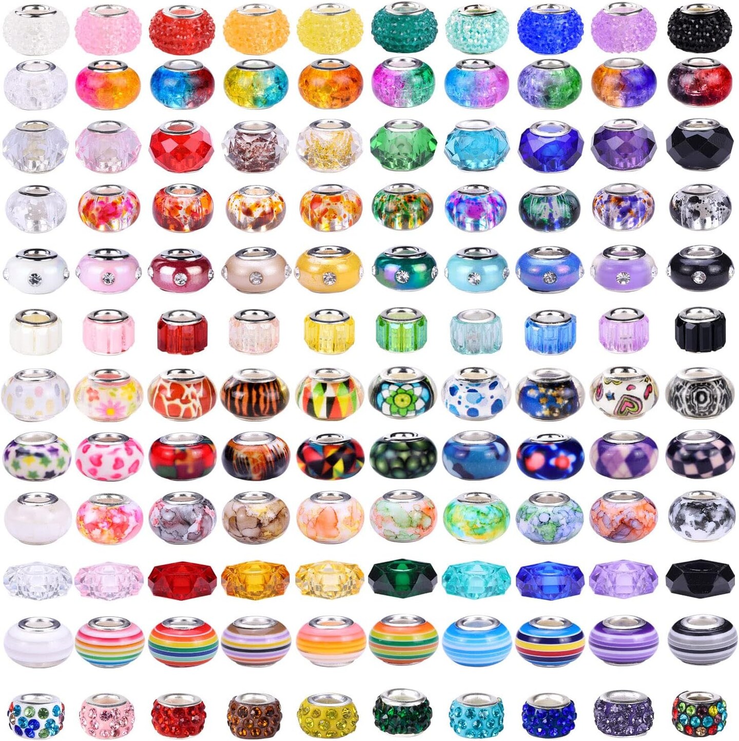 240pcs Assorted Large Hole European Lampwork Spacer Beads – Colorful Craft Beads (Mix Color)
