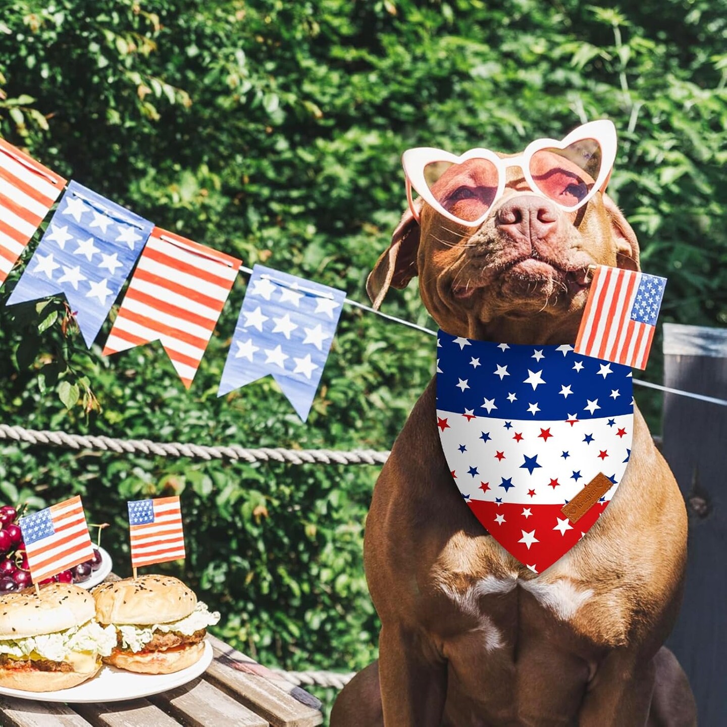 2 Pieces Patriotic Dog Bandanas, Double-Sided Reversible Triangle Scarf, American Flag Stars and Stripes Wearables Design, 4th of July