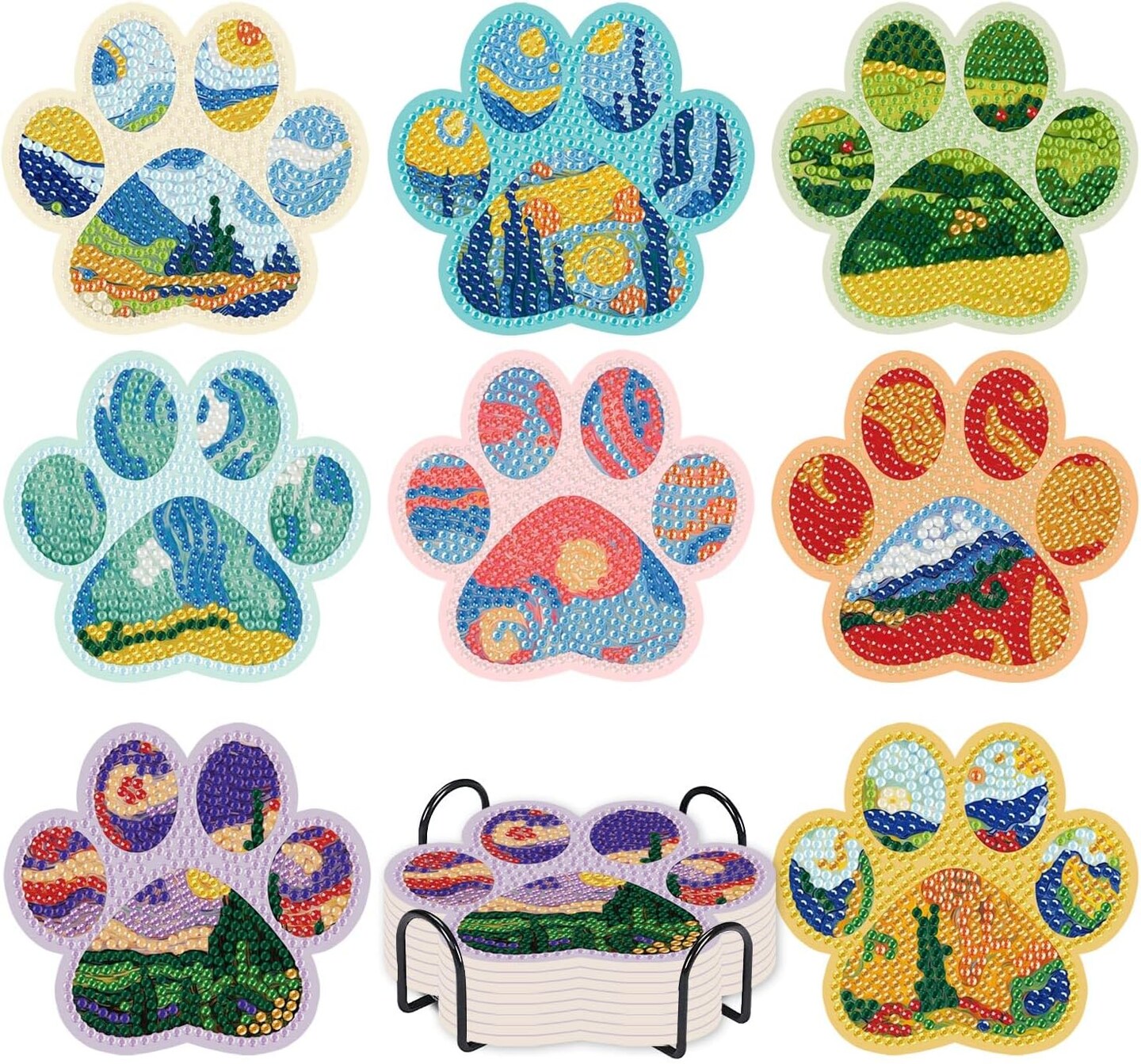 Dog Footprints Small Diamond Painting Coasters Kit with Cork Pad