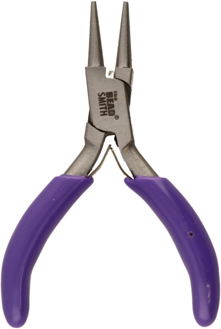 The Beadsmith Mini Series Chain Nose Plier – Create Loops and Bends in Wire and Metal, Purple Comfort Grip Handle, Single Leaf Spring, Polished Steel Head – Tools for Jewelry Making