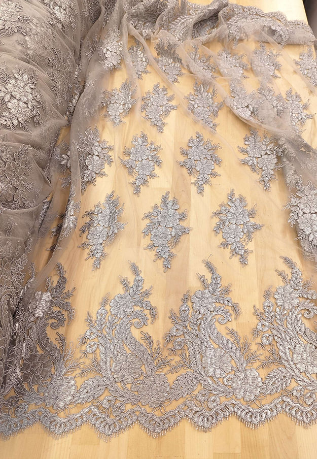 1 Yard Bridal Lace Mesh Corded Flower Embroidery Fabric 100 Percent Polyester 50/51 Inches Wide