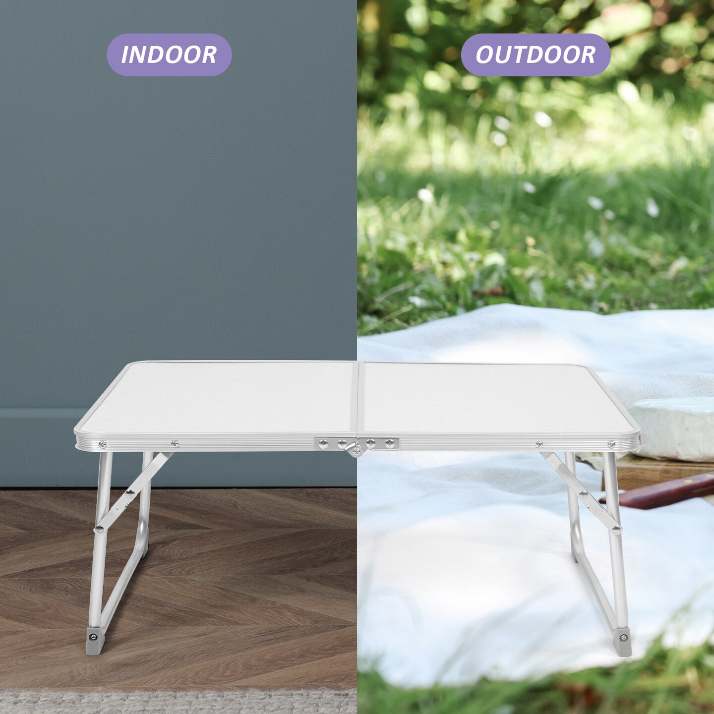 Portable Heavy-Duty Aluminum Folding Table - 23.6in x 15.7in for Indoor & Outdoor Use