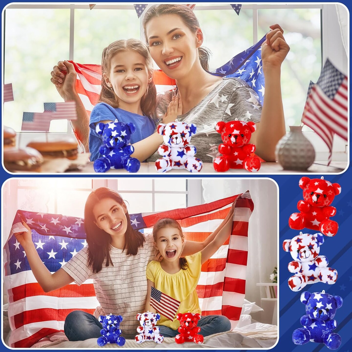 18 Pcs 4th of July Patriotic Stuffed Animals Bears Bulk Gifts Plush Bears Bulk Mini Soft Stuffed Toys Small Cute Plush Toy 4" for Kids Adults Party Favors Home