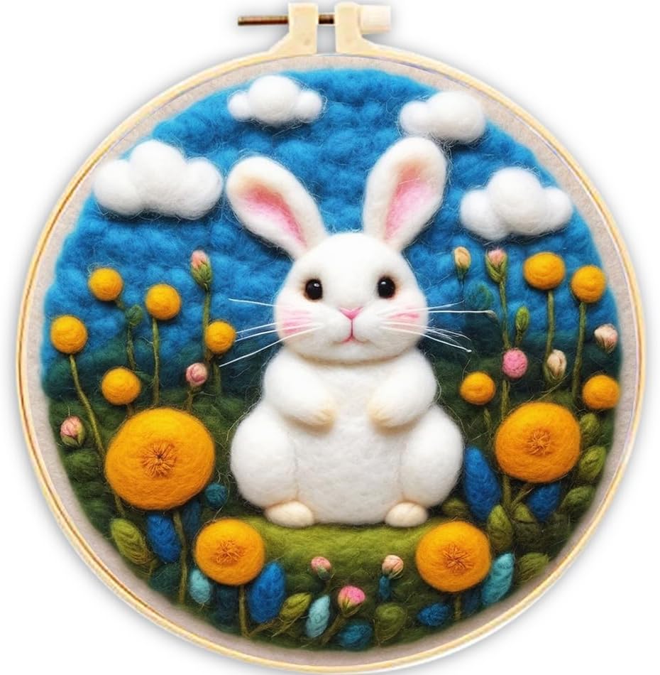 Needle Felting Kit, Easy Needle Felting Wool for Beginner with Picture Frame, Foam Pad, Instructions, and Felt Cloth, Great Gift Decoration