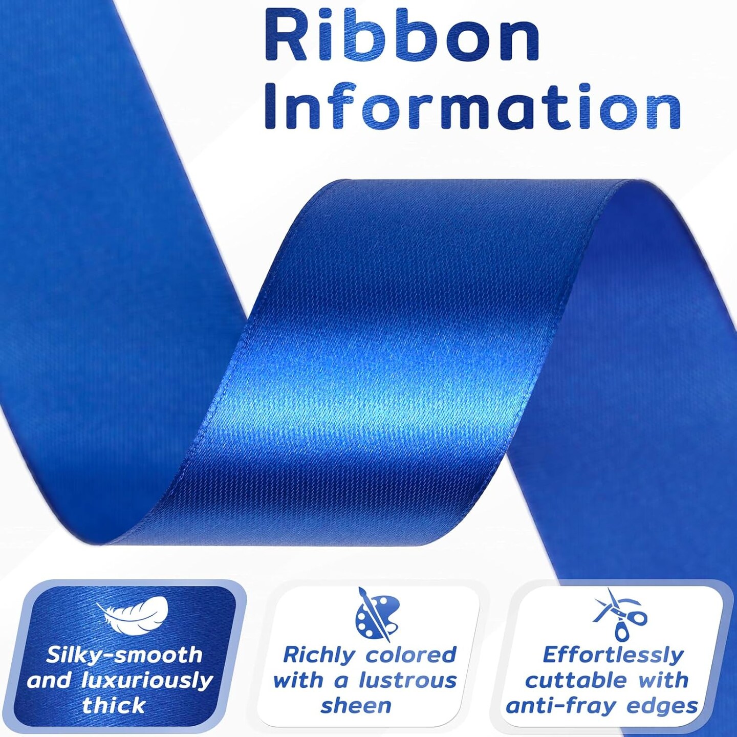 60 Yards Blue Ribbon 1-1/2 Inch, Solid Royal Blue Satin Ribbon