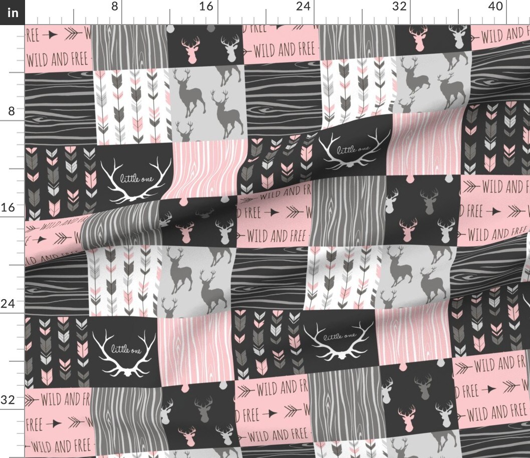 Various Fabrics by the Yard or Fat Quarter Pink Cheater Quilt Deer Woodland Baby Girl Wild And Free Cabincore Arrows Custom Printed Fabric by Spoonflower
