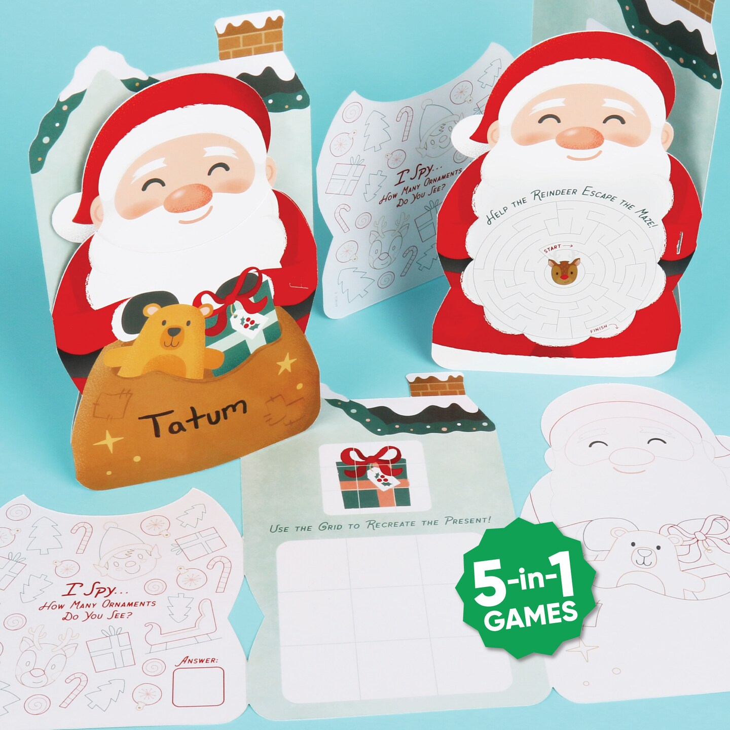 Big Dot of Happiness Jolly Santa Claus Activity Books, Christmas Games for Kids,&#xA0;Activity Coloring Book, Word Search,&#xA0;Santa Maze, 5-in-1 Christmas Game Bundle, Set of 10