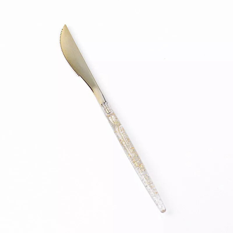 24 Clear 9&#x22; Plastic Knives Gold Glittered Handle Disposable Wedding Tableware