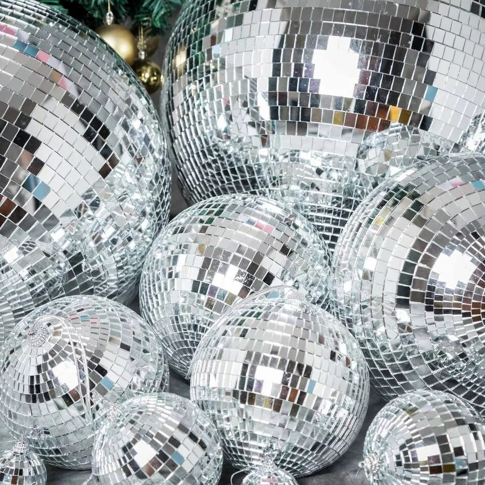 2 pcs 12&#x22; Extra Silver Glass Mirror Disco Balls Ornaments Decorations Supplies