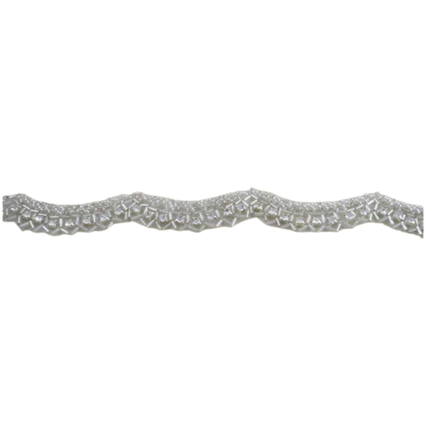 1 Yard 3/4 inch Silver Scalloped Beaded and Rhinestone Iron On Trim