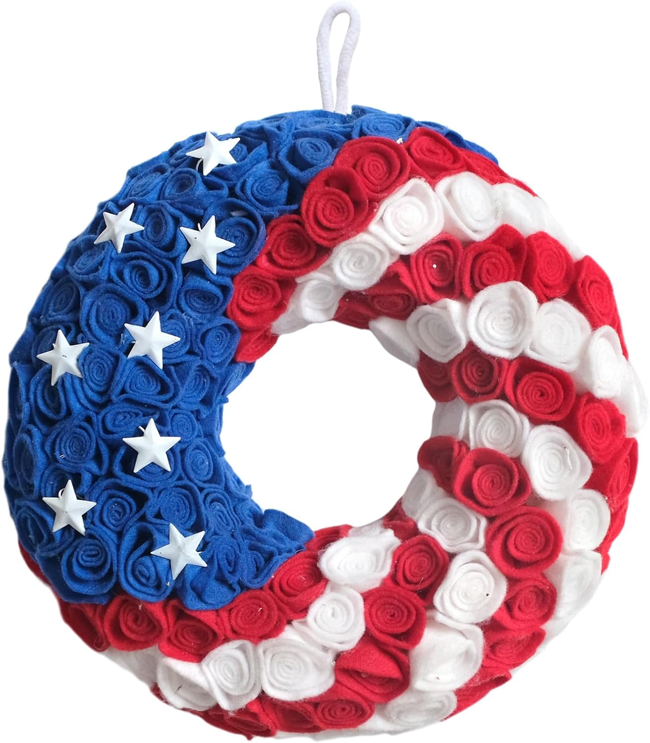 14inch Artificial 4th of July Wreaths Felt Roses Patriotic Americana Wreath
