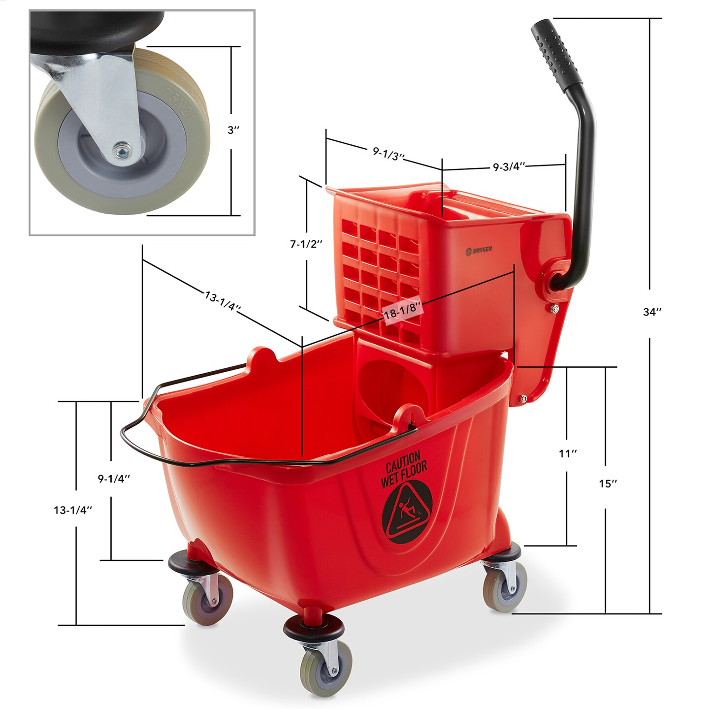 Dryser Commercial Mop Bucket with Side Press Wringer, 26 Quart