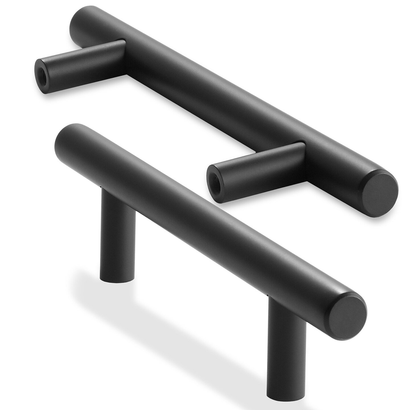 Cauldham Solid Stainless Steel Euro Cabinet Pull Matte Black (3-3/4&#x22; Hole Centers) - 10 Pack