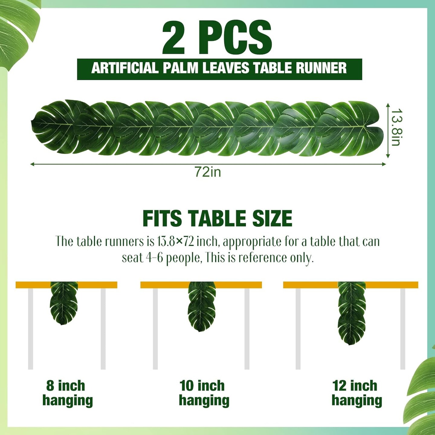 2 Pcs Artificial Palm Leaves Table Runners 72 Inch Long