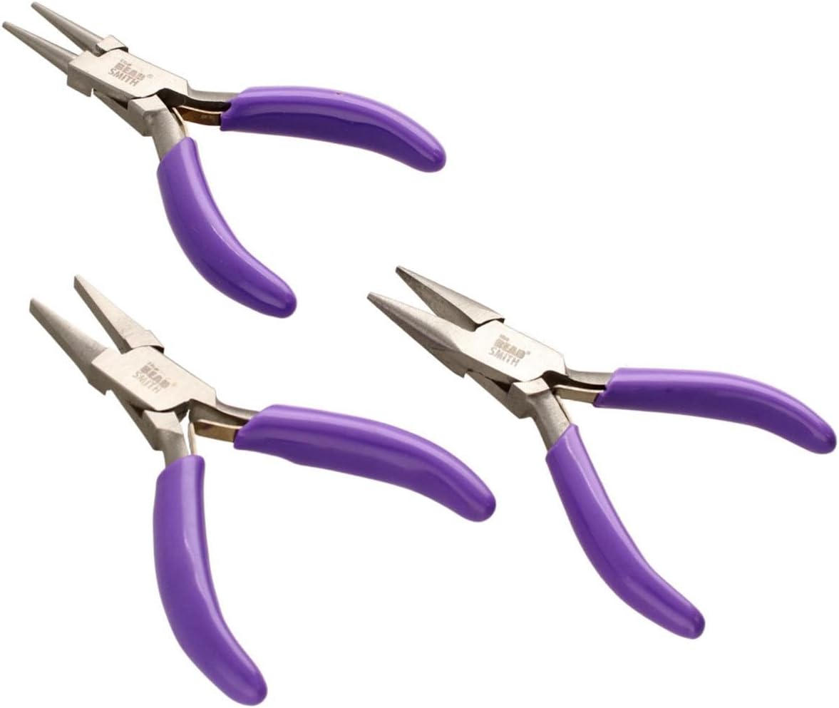 The Beadsmith Mini Series Chain Nose Plier – Create Loops and Bends in Wire and Metal, Purple Comfort Grip Handle, Single Leaf Spring, Polished Steel Head – Tools for Jewelry Making