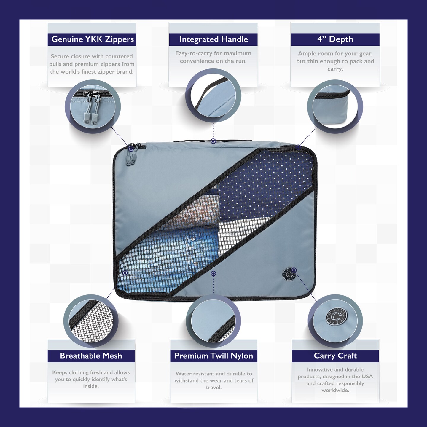 Carry Craft Packing Cube Set for Suitcases, Luggage Organizer Set for Garment Bag, Carry On, Backpack, Travel Accessories