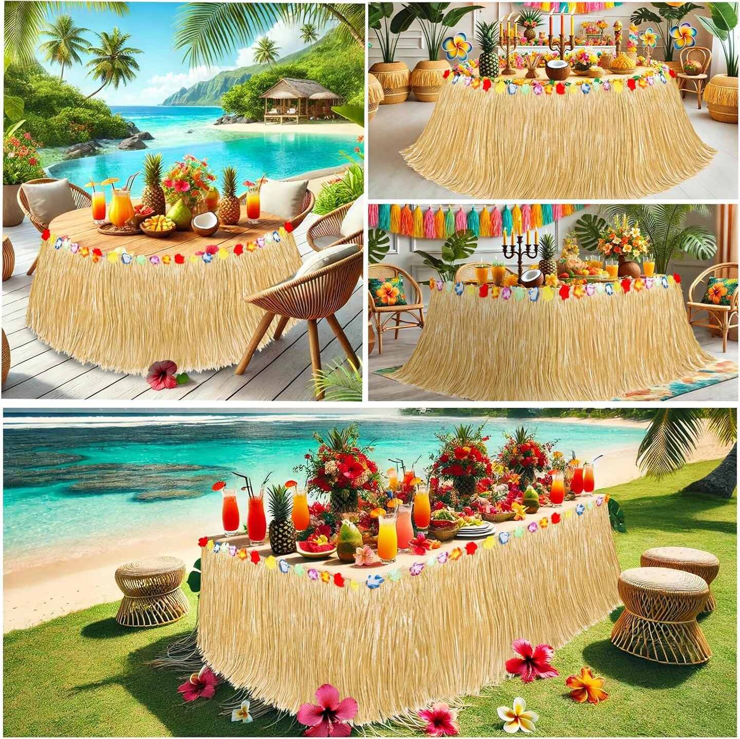 Luau Party Decorations, Grass Table Skirt for Tropical Hawaiian Party Decorations (72.8&#x27;&#x27; X 29.5&#x27;&#x27; )