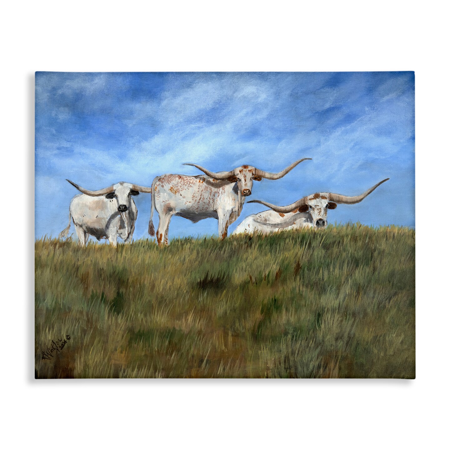 Stupell Industries White Longhorns over Hill Canvas By Kathy Winkler 