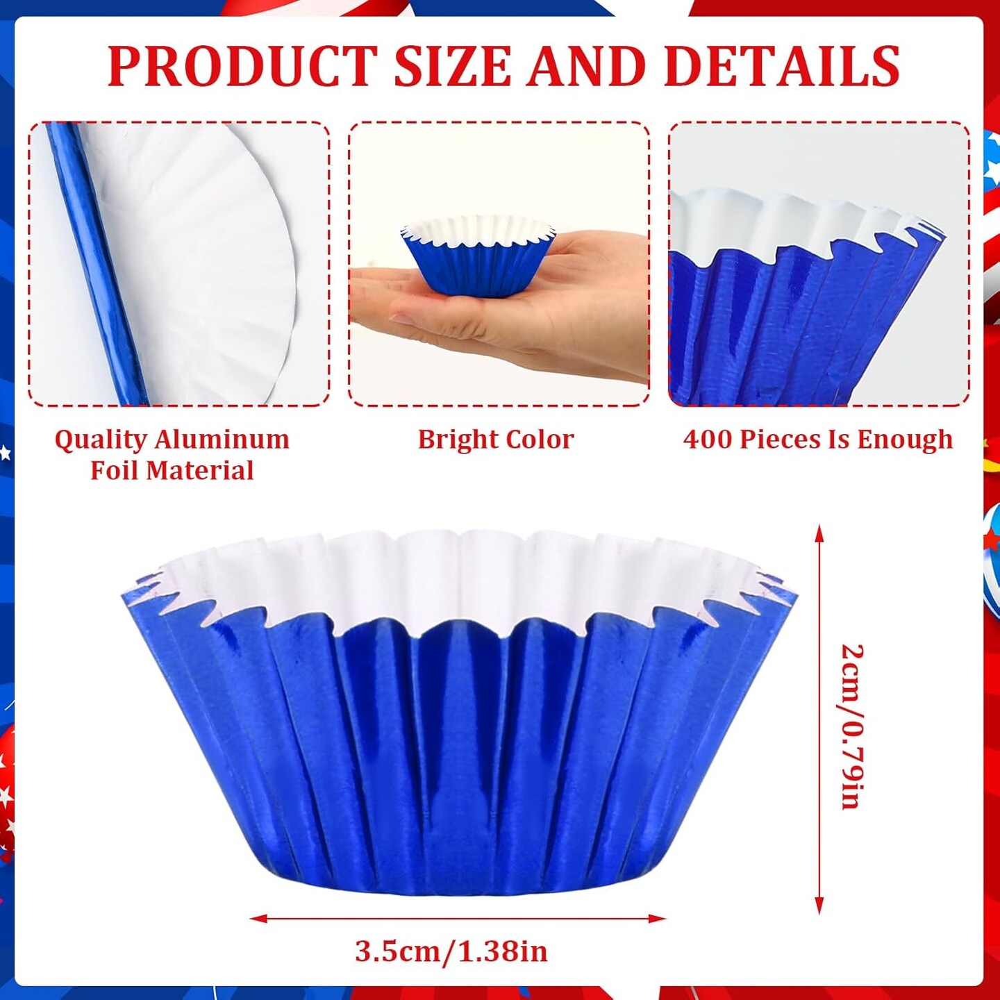 400pcs 4th of July Mini Foil Cupcake Liners Cupcake Red Blue Silver