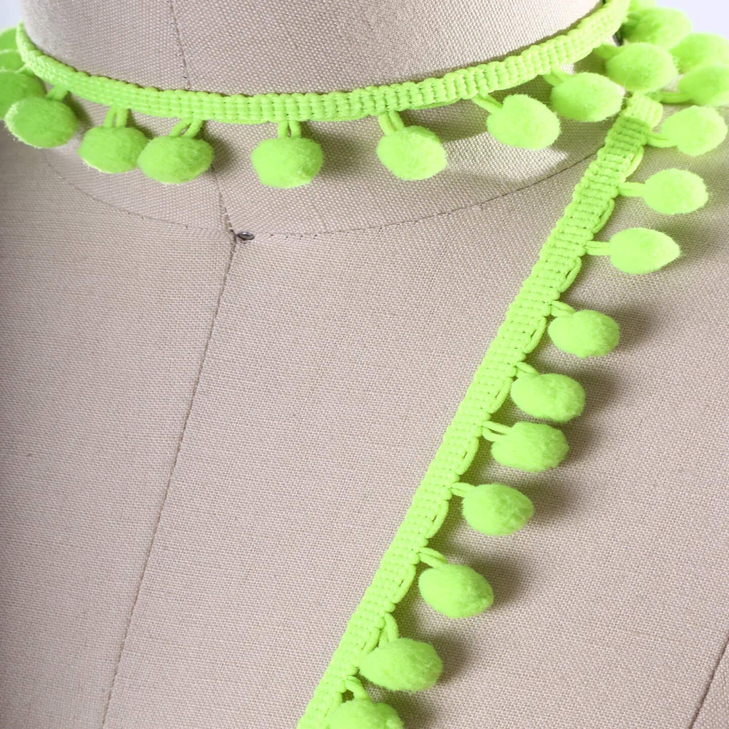 2 Yards Neon Green Small Pom Pom Trim Lime Green Festive Fringe