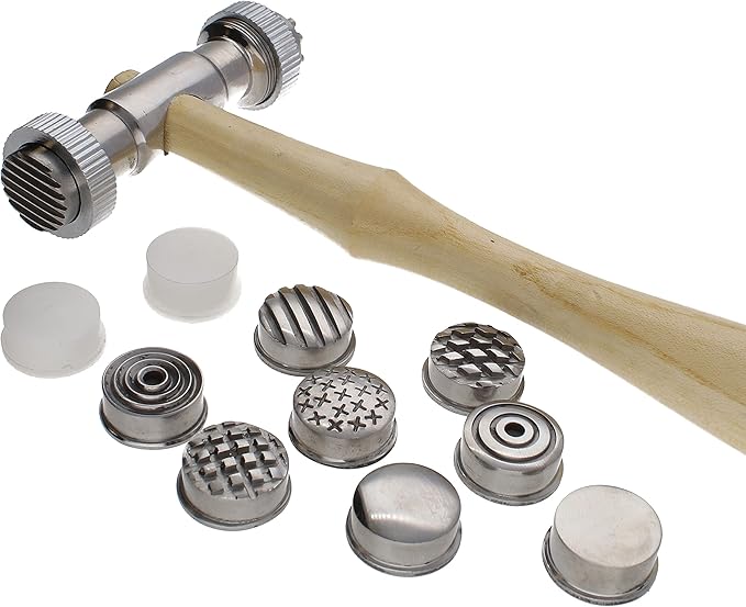 The Beadsmith Double-Faced Texture Hammer - Metal Elements Wooden Handle Steel Head - Texturing Tool Used to Add Patterns & Dimension to Metalwork