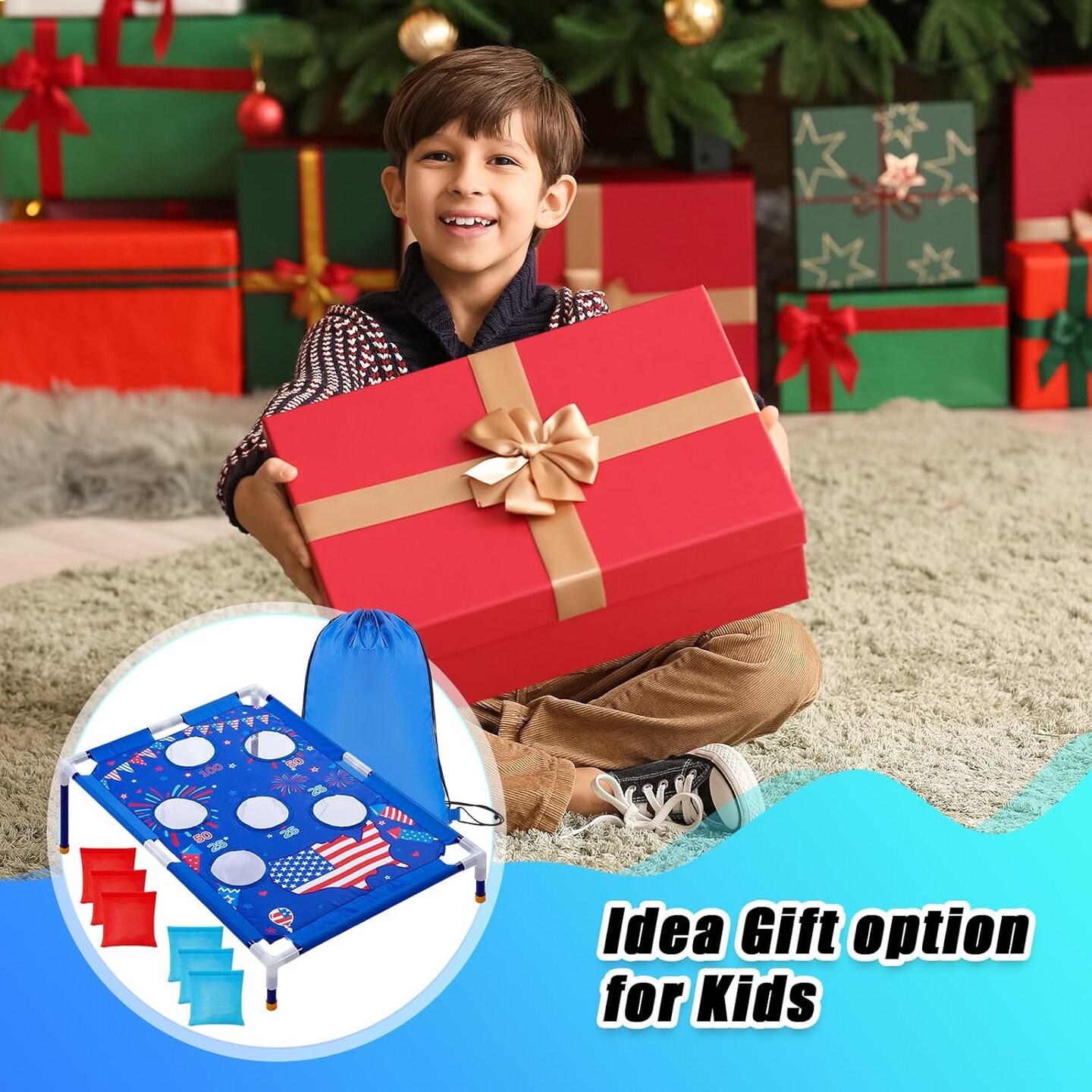 4th of July Bean Bag Toss Games with 6 Bean Bags American Flag Portable PVC