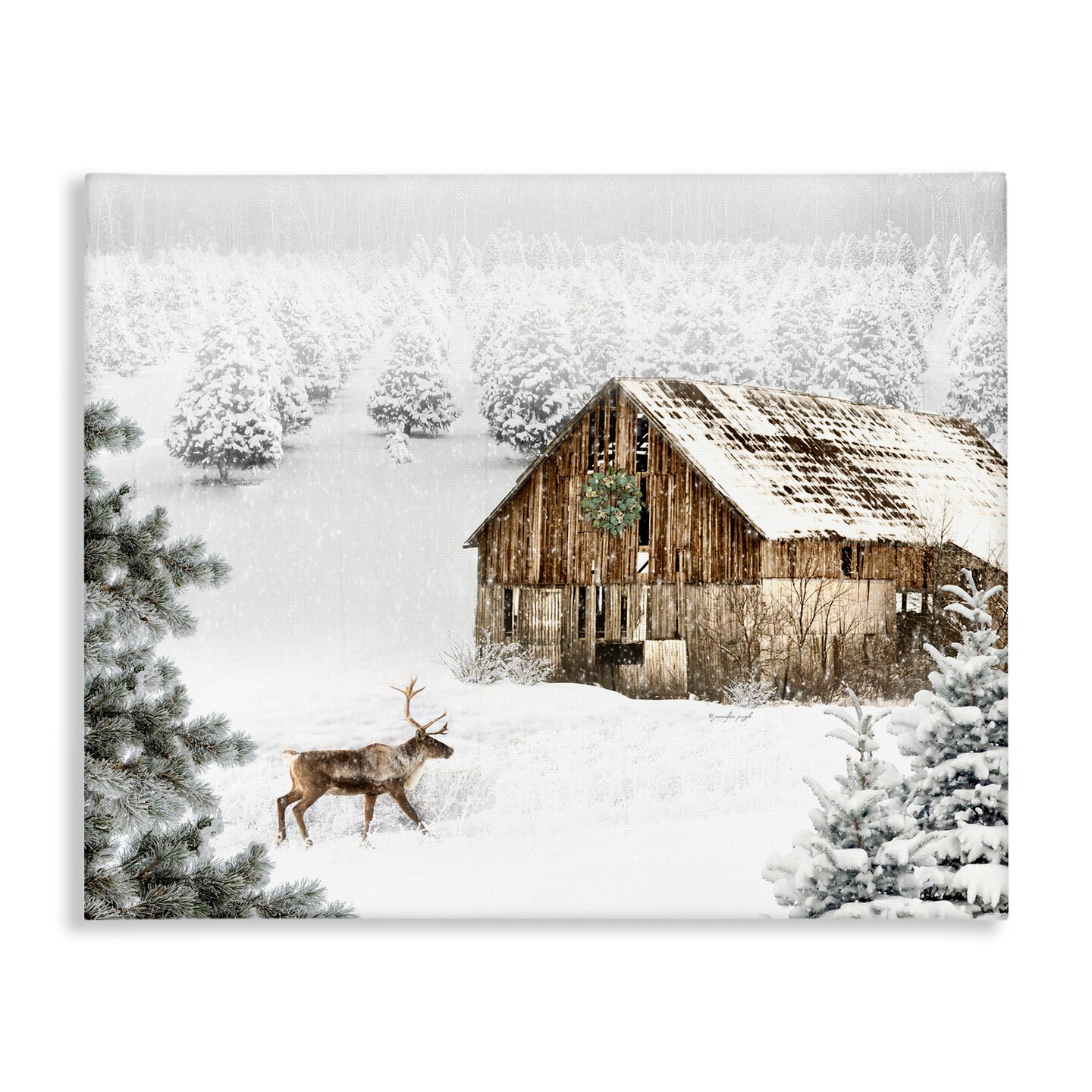 Stupell Industries Winter Whites Cabin with Deer Canvas By Jennifer Pugh