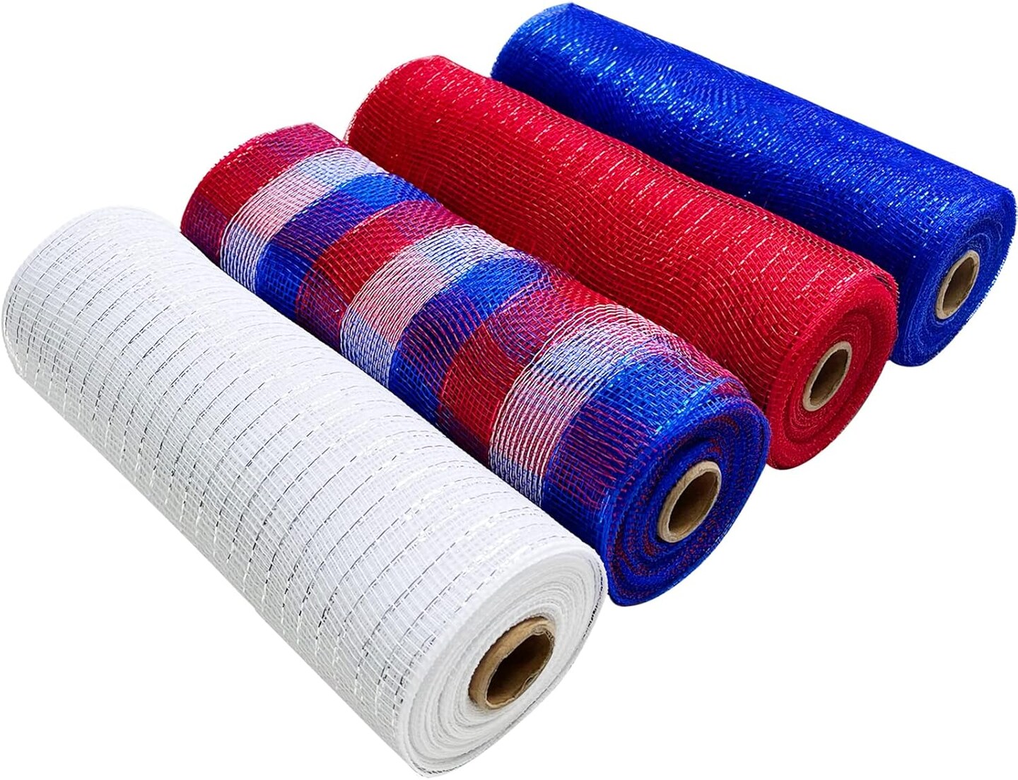4 Roll Independence Day Wired Edge Ribbon 10 Inch x 30 feet 4th of July Red White and Blue Metallic Foil Mesh Ribbon for Independence Day Patriotic Wreaths