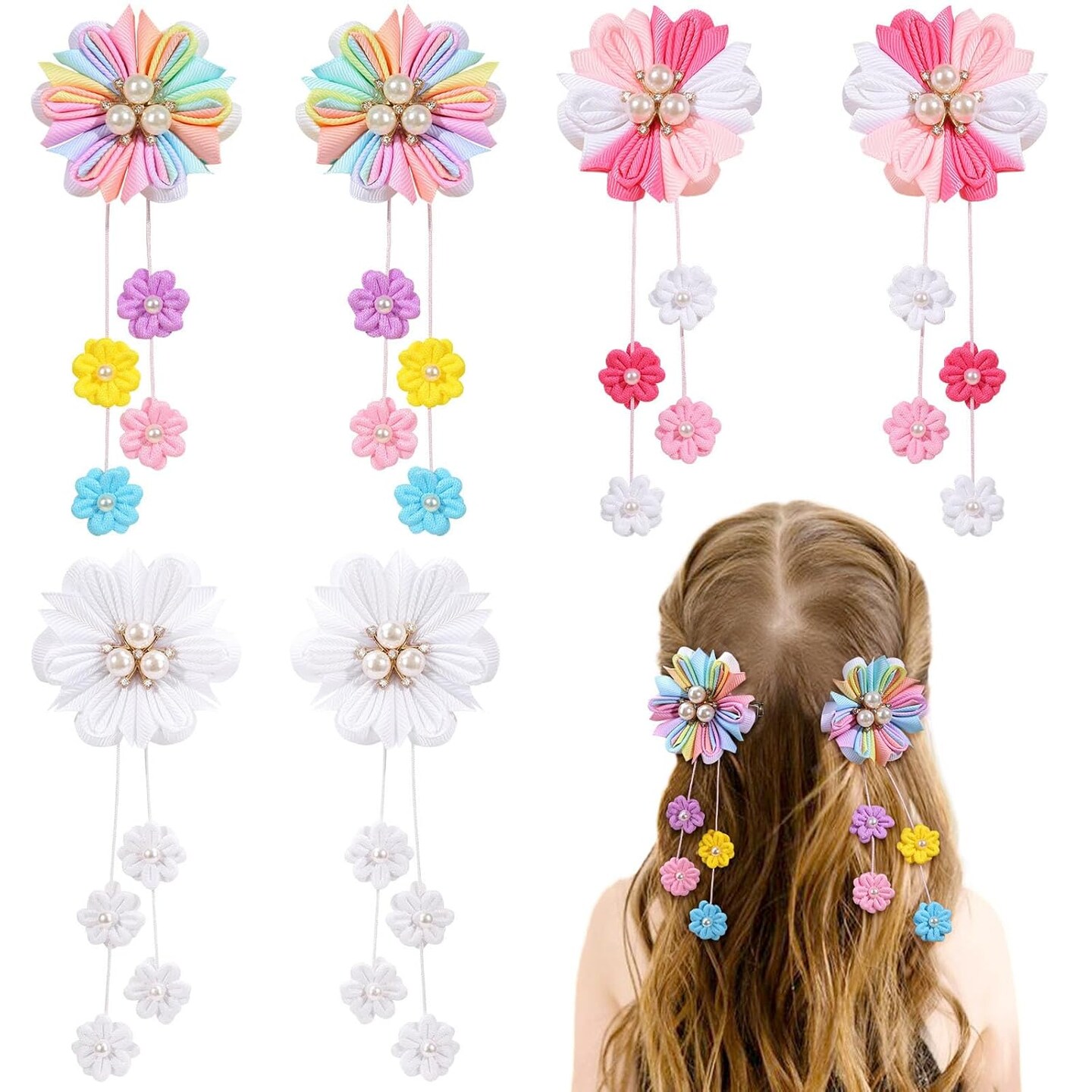 6PCS Flower Hair Bows Clips (Flower Bows-A)