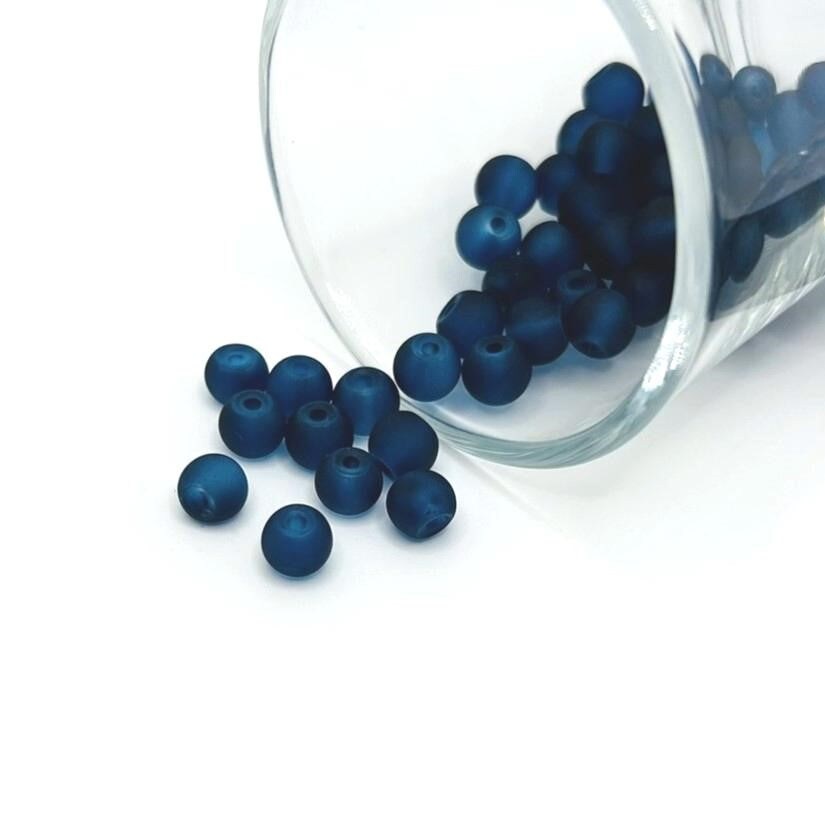 6mm Dark Blue Frosted Glass Beads