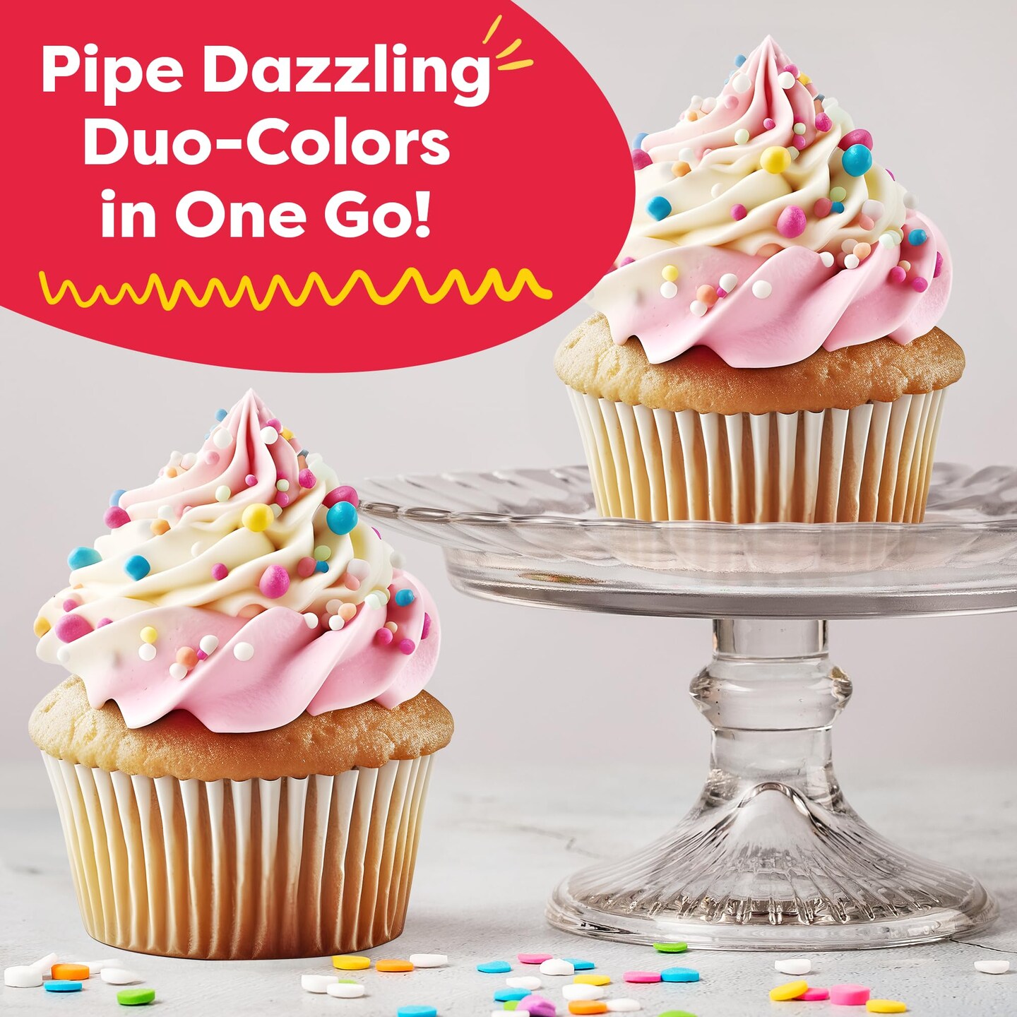 BAKETIVITY Frosting Piping Bags and Tips Set for Decorating Cakes, Cupcakes &#x26; More - Frosting Piping Kit with 3 Reusable &#x26; 30 Disposable Icing Bags, 6 Piping Tips, 3 Bag Ties &#x26; 1 Duo-Color Coupler