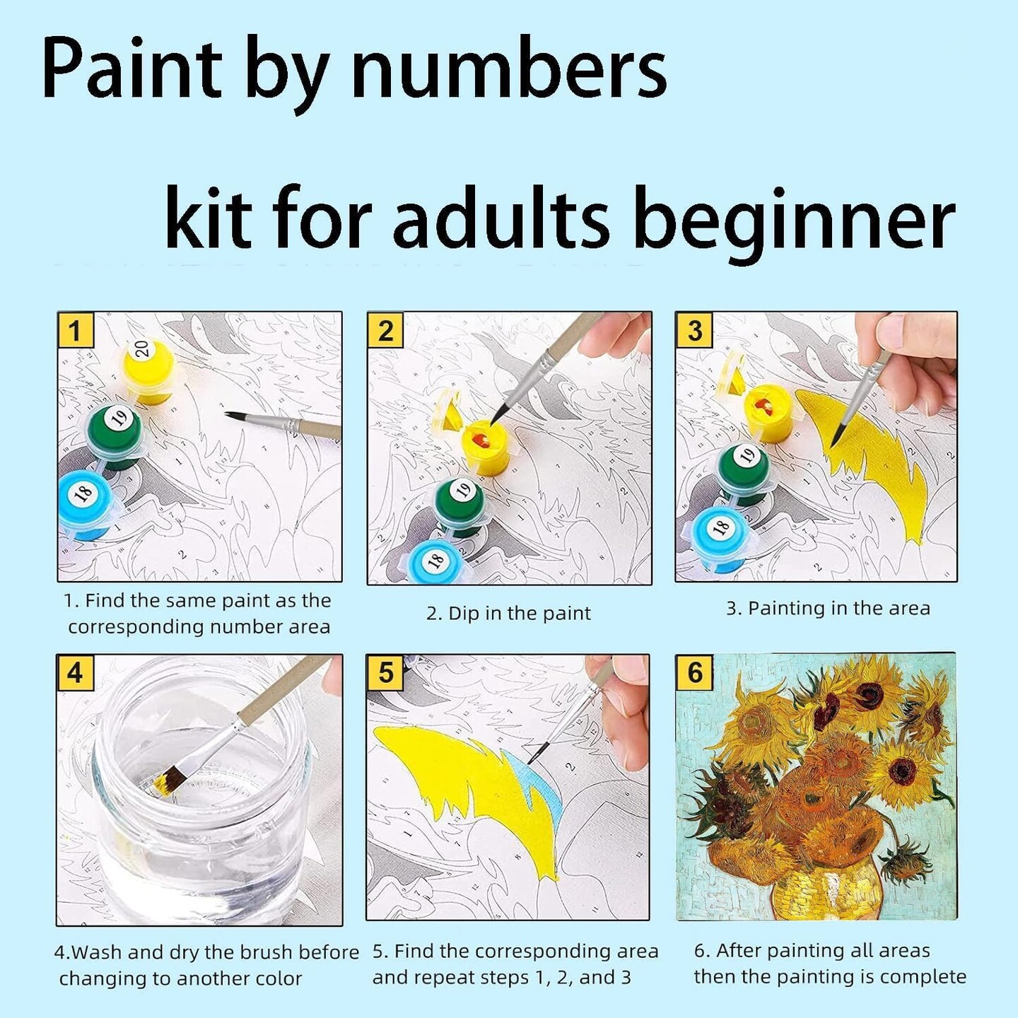 Paint by Numbers for Adults and Beginner, 4 Pack Van Gogh Starry Night, Without Frame DIY Oil Painting Acrylic Paints, Home Wall Decor Gift (16x19inch)