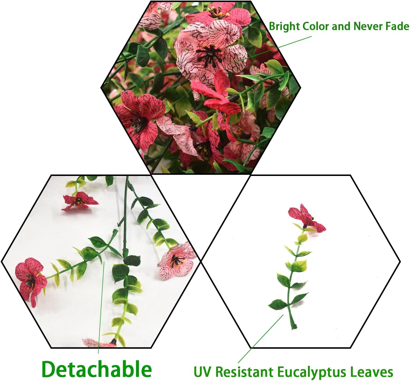 2 Pcs Artificial Hanging Flowers Plants for Outdoor Spring Decoration (Pink+Rose Red)