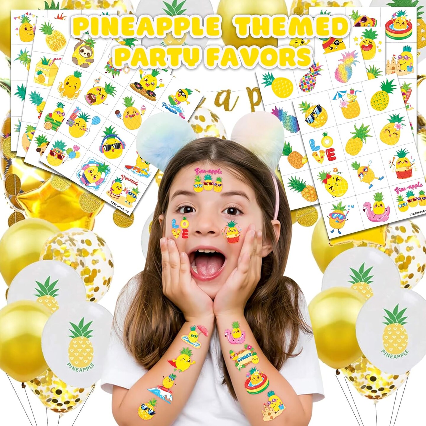 96PCS Pineapple Pre-Cut Temporary Tattoos for Kids