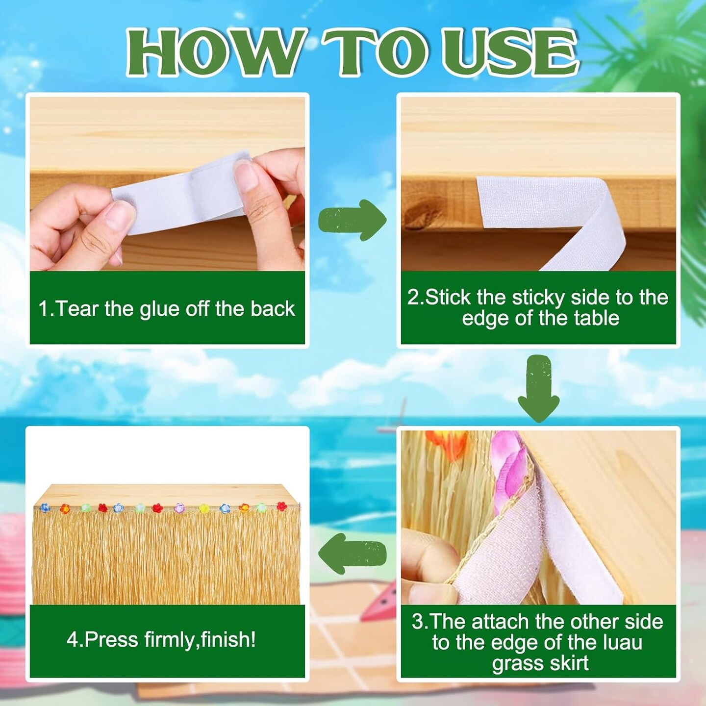 Luau Party Decorations, Grass Table Skirt for Tropical Hawaiian Party Decorations (72.8&#x27;&#x27; X 29.5&#x27;&#x27; )