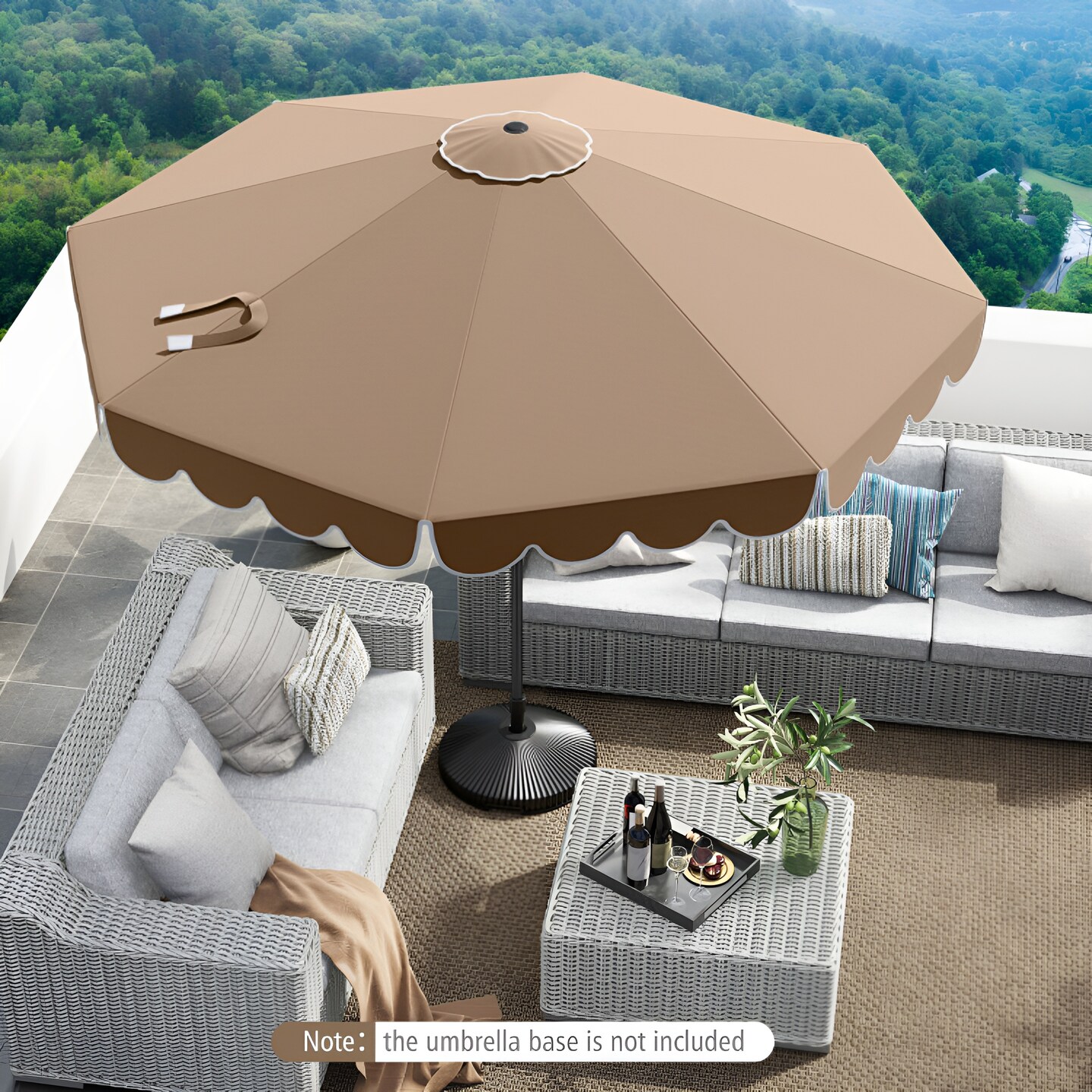 Polyester Auto Tilt Patio Umbrella 10x8.2 ft with Crank and Air Vent