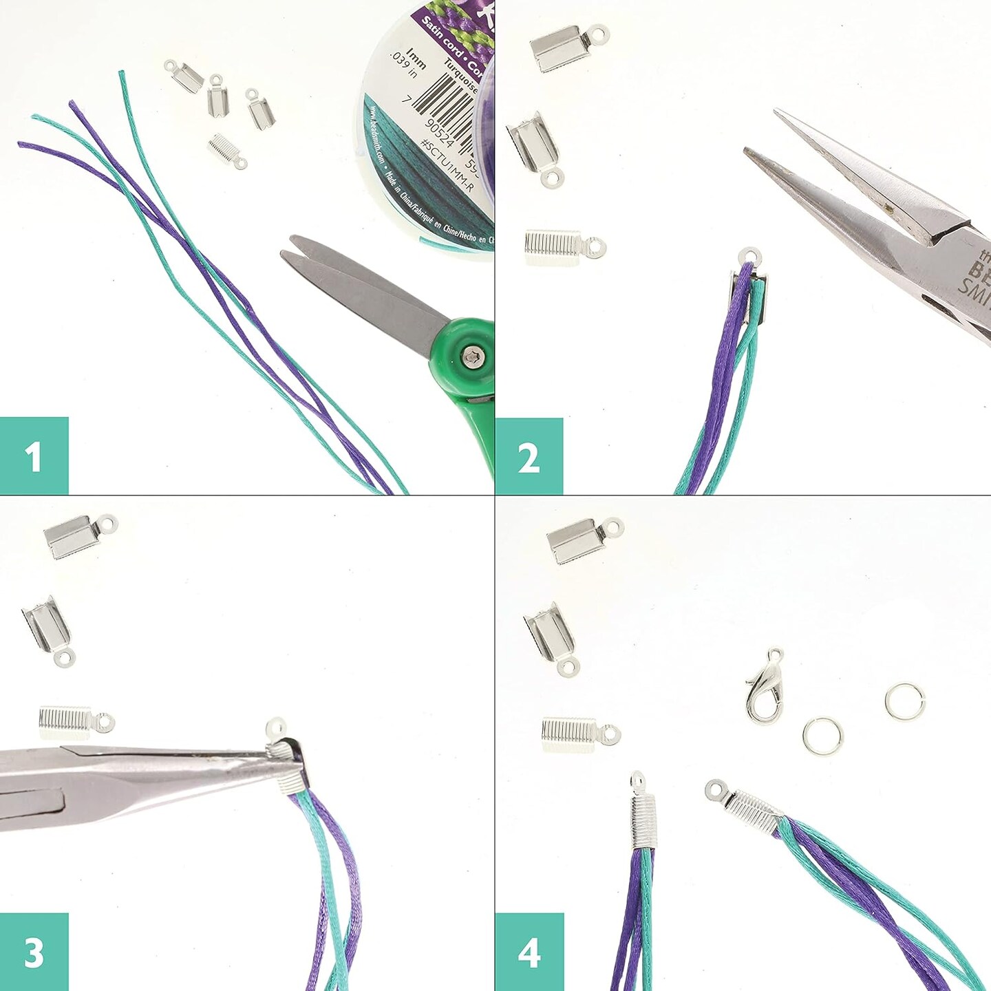 The Beadsmith Connector with Prong – Fold Over End Caps for Rattail, Leather, Suede, Lace, Ribbon, Cord, Ball Chain & Other Stringing for Jewelry Making