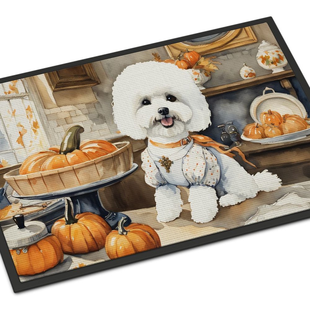 Edge Collections - 24" x 36" - Multicolor - Bichon Frise Fall Kitchen Pumpkins Doormat - 1 Piece