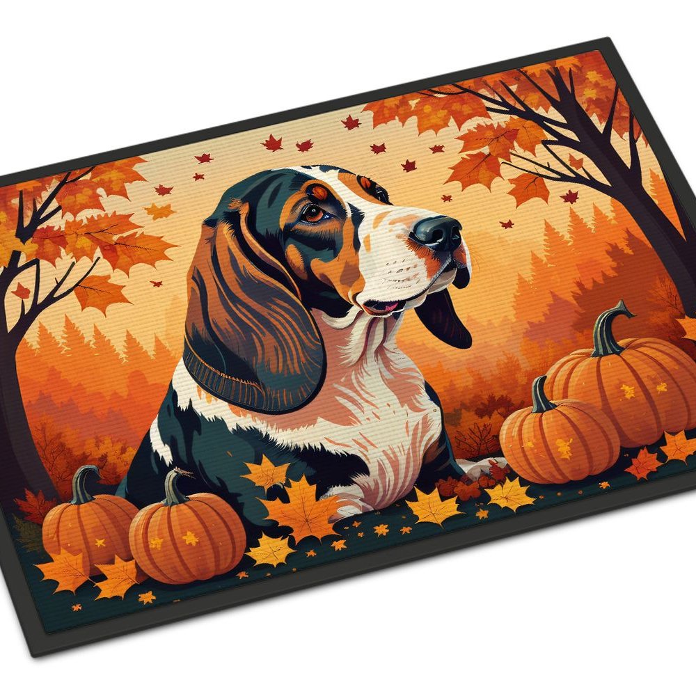 Edge Collections - 24" x 36" - Multicolor - Basset Hound Fall Doormat Indoor Outdoor Rug Non Slip Washable - 1 Piece